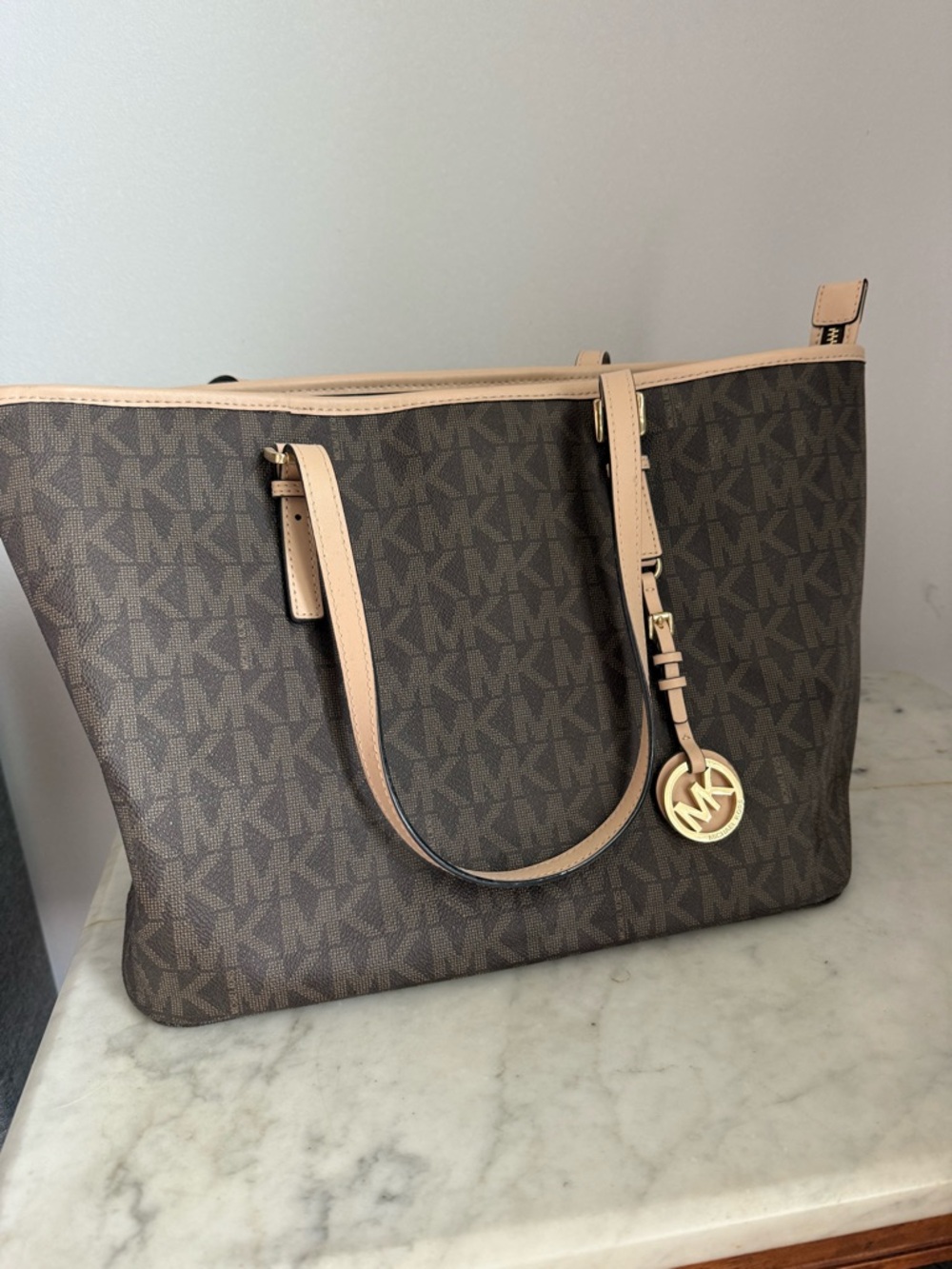Michael Kors Brown Signature Tote with Nude Trim